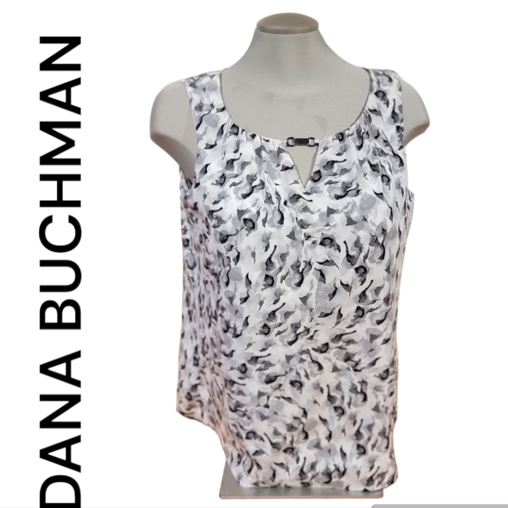 Dana Buchman Womens Gray,white black sleeveless top